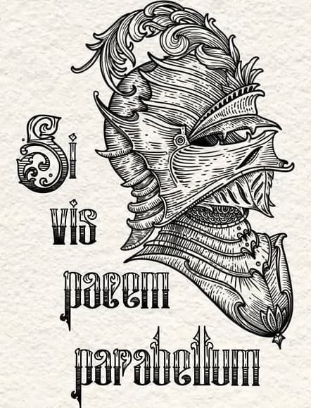 Si vis pacem para bellum, planche de flash gravée à l’encre noire sur papier